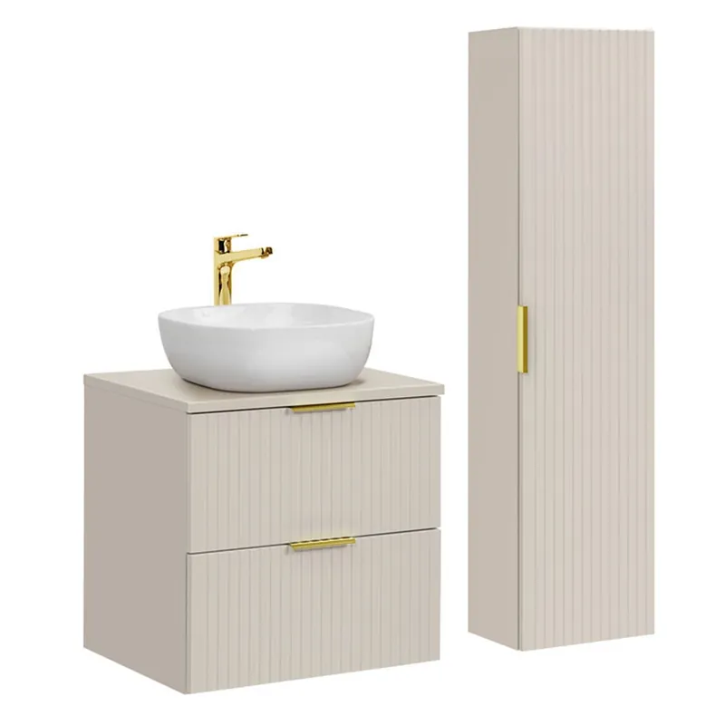 Zestaw meblowy 60cm z blatem, 1 umywalką nablatową Smile i Szafką wysoką | Kolekcja ADEL CASHMERE | Kaszmirowy Mat Oferta czasowa
