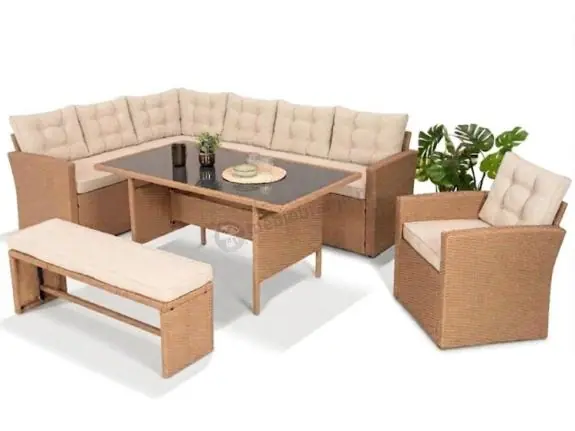 Narożnik z technorattanu z fotelem i ławą Topiano Plus Nature Select Do wyczerpania zapasów