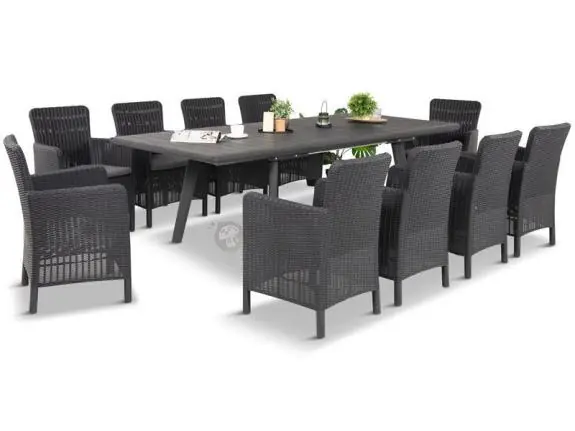 Cena promocyjna Komplet mebli obiadowych na taras Kantara Comfort z rozkładanym stołem 160-240 cm i 10 fotelami