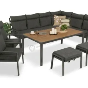 Grafitowy zestaw mebli ogrodowych z narożnikiem i dwoma fotelami Doros Corner XL - Polywood Dark Grey Kup online