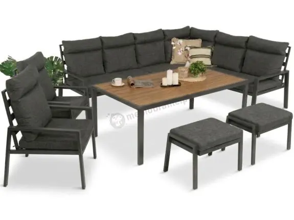 Grafitowy zestaw mebli ogrodowych z narożnikiem i dwoma fotelami Doros Corner XL - Polywood Dark Grey Kup online