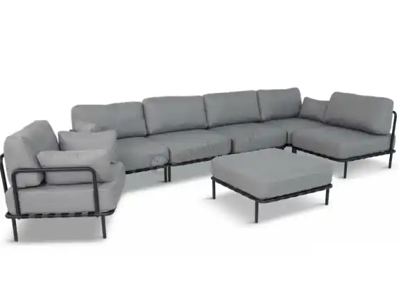 Ograniczona ilość Zestaw wypoczynkowy ogrodowy modułowy 7-osobowy, szary – stal nierdzewna, olefin premium - Salve 5 Comfort