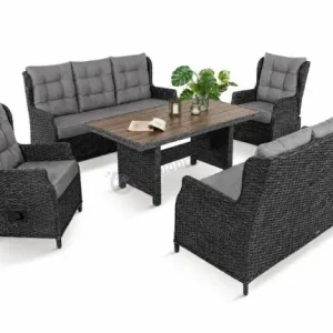 Obniżka ceny Eleganckie meble ogrodowe technorattanowe premium dla 8 osób z regulacją foteli ze stołem polywood Fiorento - Anthracite