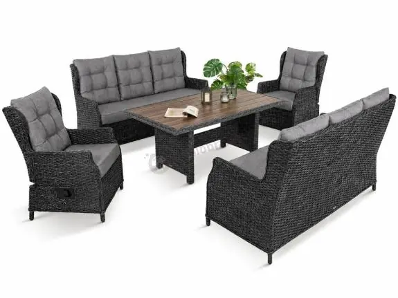 Obniżka ceny Eleganckie meble ogrodowe technorattanowe premium dla 8 osób z regulacją foteli ze stołem polywood Fiorento - Anthracite