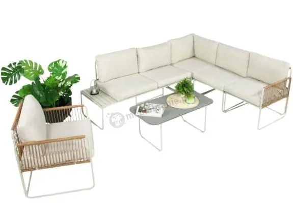 Lekki boho narożnik na taras z fotelem i stolikiem Kibi Corner - beżowy Ograniczona ilość