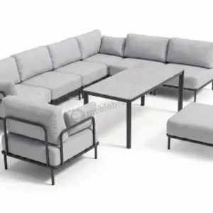 Dodaj do koszyka Jasne meble tarasowe premium modułowe w tkanienie Olefin 8 elementów Salve Chrome 6 Comfort ze stolikiem