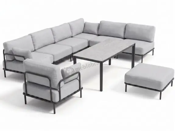 Dodaj do koszyka Jasne meble tarasowe premium modułowe w tkanienie Olefin 8 elementów Salve Chrome 6 Comfort ze stolikiem