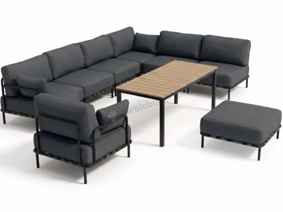 Nowoczesne modułowe meble tarasowe dla 8 osób szara tkanina Olefin Salve Slate 6 Comfort ze stolikiem Nowy