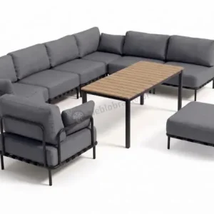 Nowość Ekskluzywne meble ogrodowe modułowe z grubymi poduszkami Olefin szare Salve 6 Comfort ze stolikiem