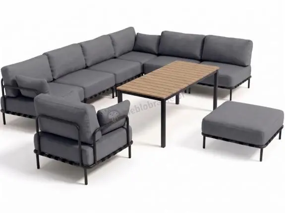 Nowość Ekskluzywne meble ogrodowe modułowe z grubymi poduszkami Olefin szare Salve 6 Comfort ze stolikiem