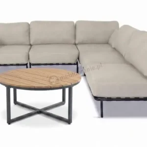 Rabat Beżowe nowoczesne meble ogrodowe modułowe premium Salve Beige - 5 elementów z okrągłym stolikiem