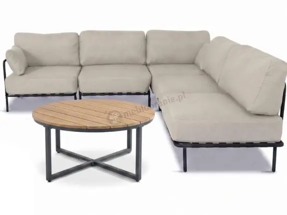 Rabat Beżowe nowoczesne meble ogrodowe modułowe premium Salve Beige - 5 elementów z okrągłym stolikiem