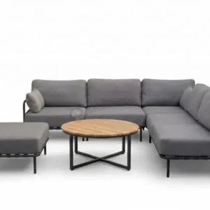 Kup teraz Modułowa sofa narożna ogrodowa, grafit – stal nierdzewna, poduszki olefin wodoodporne, luksusowe - Salve 5 Midi ze stolikiem