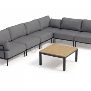 Sofa modułowa premium na taras ze stali nierdzewnej - szare poduszki olefin, premium - Salve 6 modułów ze stolikiem Wybór klientów