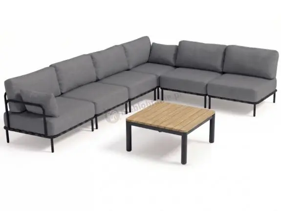 Sofa modułowa premium na taras ze stali nierdzewnej - szare poduszki olefin, premium - Salve 6 modułów ze stolikiem Wybór klientów