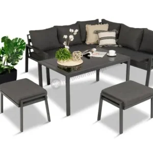 Metalowy narożnik na taras z pufami o stołem 120cm Sodor Corner - Dark Grey Ostatnie sztuki