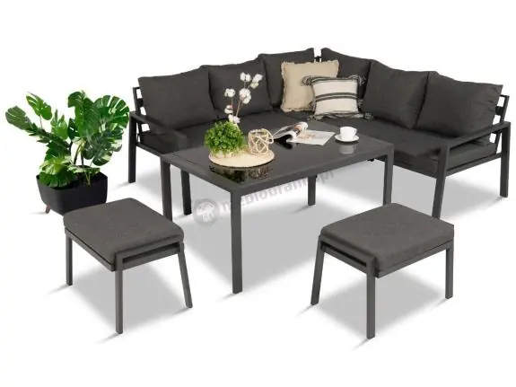 Metalowy narożnik na taras z pufami o stołem 120cm Sodor Corner - Dark Grey Ostatnie sztuki