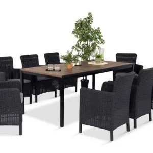 Meble obiadowe na taras Portis Comfort ze stołem 200cm w kolorze orzecha i 8 fotelami Zamów teraz