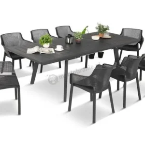 Dodaj do koszyka Meble na taras Kantara Modern, stół rozkładany 160-240 cm i 8 sztaplowanych krzeseł