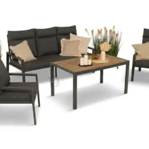 Grafitowy komplet mebli metalowych do ogrodu z sofą 175cm Doros Dining Polywood Hit sprzedaży
