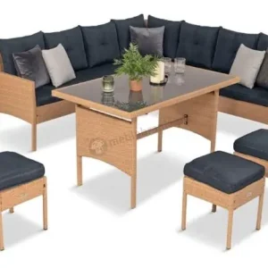 Cena promocyjna Naturalny narożnik ogrodowy 190x190cm z pufami Torino Corner XL Yellow