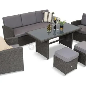 Popularny Zestaw mebli z sofą 186cm, wysokim stołem, fotelami i pufami Cofete Dining – Anthracite