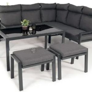 Metalowy narożnik na taras z pufami o stołem 120cm Doros Corner - Dark Grey Hit sprzedaży