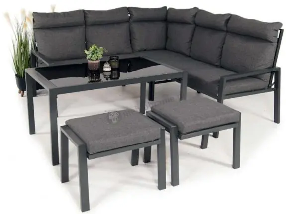 Metalowy narożnik na taras z pufami o stołem 120cm Doros Corner - Dark Grey Hit sprzedaży