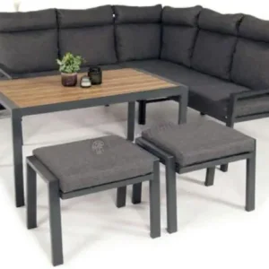 Oferta Metalowy narożnik na taras z pufami i stołem 120cm Doros Corner - Polywood Dark Grey