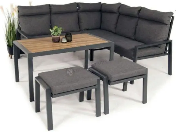 Oferta Metalowy narożnik na taras z pufami i stołem 120cm Doros Corner - Polywood Dark Grey