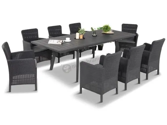 Do wyczerpania zapasów Meble na taras Kantara Comfort 8 foteli z rozkładanym stołem obiadowym 160-240 cm