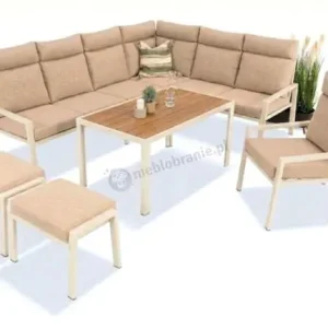 Promocja Zestaw mebli ogrodowych z narożnikiem modułowym, fotelem i pufami - Doros Corner XL - Polywood Cream