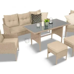 Super okazja Komplet mebli ogrodowych technorattan dla 7 osób Perata Dining Natural