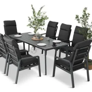 Wyprzedaż Aluminiowe meble ogrodowe z wysokim stołem 210cm i fotelami - Renalo Dining - 8+1 - Antracite