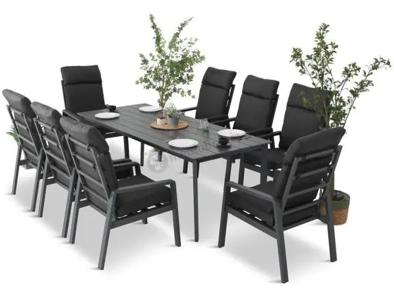 Wyprzedaż Aluminiowe meble ogrodowe z wysokim stołem 210cm i fotelami - Renalo Dining - 8+1 - Antracite
