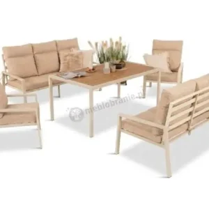 Sprawdź teraz Meble tarasowe wysokie oparcia metalowe z sofami 175cm i wysokim stołem Doros Grande - Polywood Cream