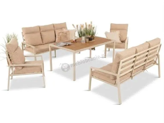 Sprawdź teraz Meble tarasowe wysokie oparcia metalowe z sofami 175cm i wysokim stołem Doros Grande - Polywood Cream