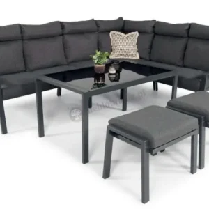 Komplet mebli na taras - narożnik 184x239cm, 2 pufy, stół 120cm - Doros Corner XL - Dark Grey Premium