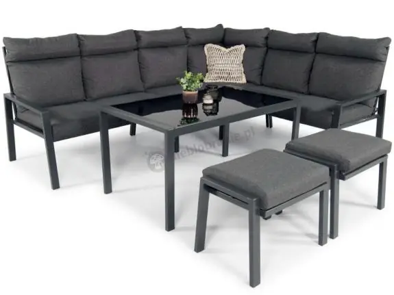 Komplet mebli na taras - narożnik 184x239cm, 2 pufy, stół 120cm - Doros Corner XL - Dark Grey Premium