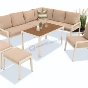 Zestaw mebli ogrodowych z narożnikiem modułowym, fotelem i pufami - Sodor Corner XL - Cream Polywood Bestseller