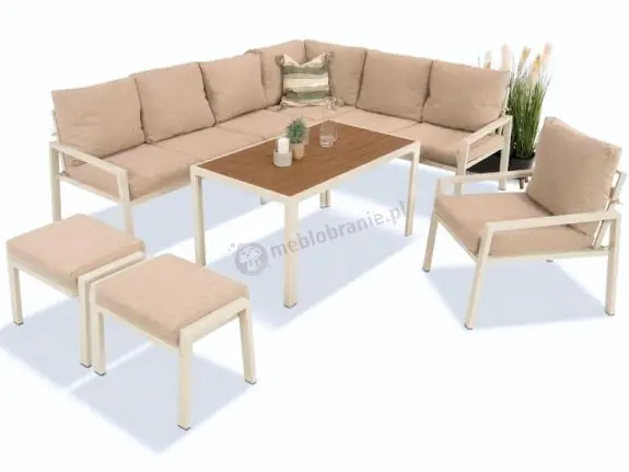 Zestaw mebli ogrodowych z narożnikiem modułowym, fotelem i pufami - Sodor Corner XL - Cream Polywood Bestseller