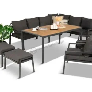 Tylko dziś Komplet mebli ogrodowych z narożnikiem i wysokim stołem 160cm, fotelami i pufami Sodor Corner XL - Dark Grey Polywood
