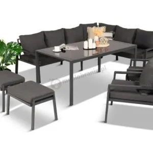 Hit sprzedaży Komplet mebli ogrodowych z narożnikiem i wysokim stołem 160cm, fotelami i pufami Sodor Corner XL - Dark Grey
