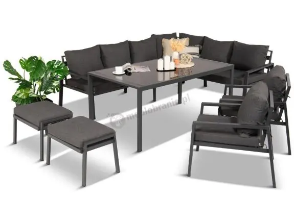 Hit sprzedaży Komplet mebli ogrodowych z narożnikiem i wysokim stołem 160cm, fotelami i pufami Sodor Corner XL - Dark Grey