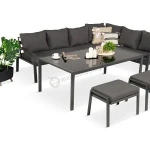 Nowoczesne meble ogrodowe metalowe - narożnik z pufami - Sodor Corner XL - Dark Grey Oferta czasowa