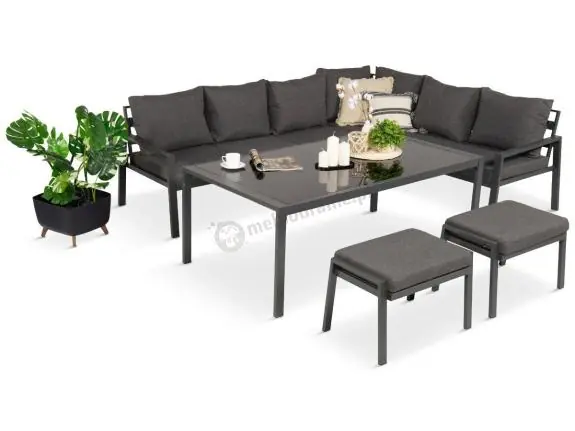 Nowoczesne meble ogrodowe metalowe - narożnik z pufami - Sodor Corner XL - Dark Grey Oferta czasowa