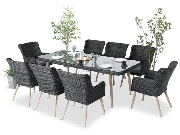 Komplet stół 220cm i krzesła na taras technorattan Tonitto Dining 8+1 - Antracyt Sprawdź teraz