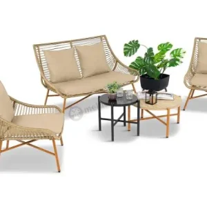 Tani Zestaw mebli na balkon Lorano dla 4 osób z dwoma stolikami Beige