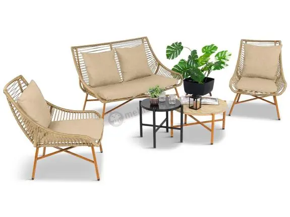 Tani Zestaw mebli na balkon Lorano dla 4 osób z dwoma stolikami Beige