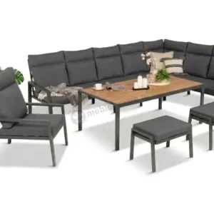 Wyjątkowa oferta Grafitowy narożnik ogrodowy 184x294cm modułowy ze stołem obiadowym i fotelem Doros Corner XXL - Polywood Dark Grey